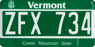 VT license plate ZFX734