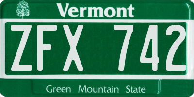 VT license plate ZFX742