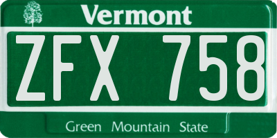 VT license plate ZFX758