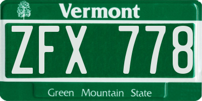 VT license plate ZFX778
