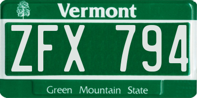 VT license plate ZFX794