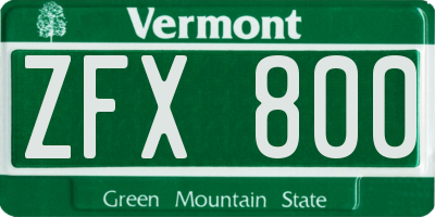 VT license plate ZFX800