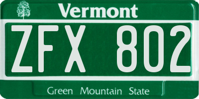 VT license plate ZFX802