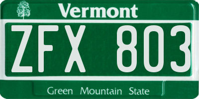 VT license plate ZFX803