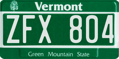 VT license plate ZFX804
