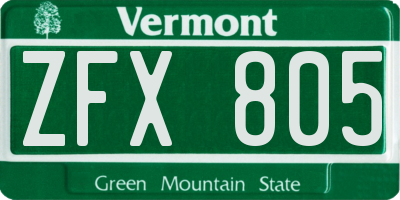 VT license plate ZFX805