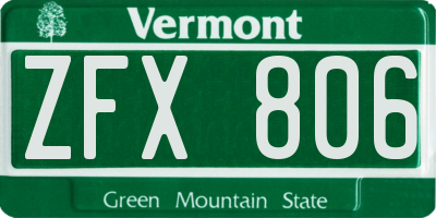 VT license plate ZFX806