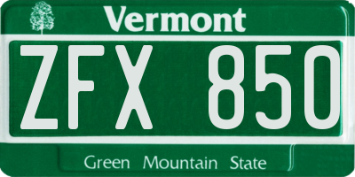 VT license plate ZFX850