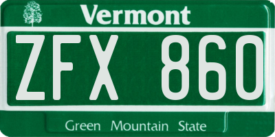 VT license plate ZFX860