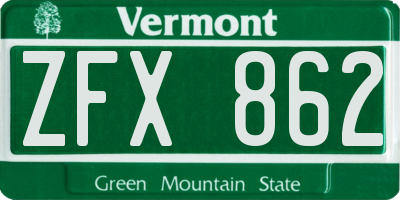 VT license plate ZFX862
