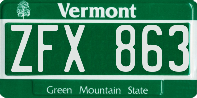 VT license plate ZFX863