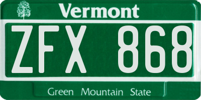 VT license plate ZFX868