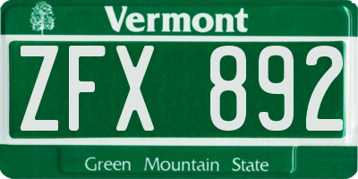 VT license plate ZFX892