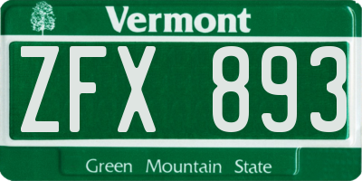 VT license plate ZFX893