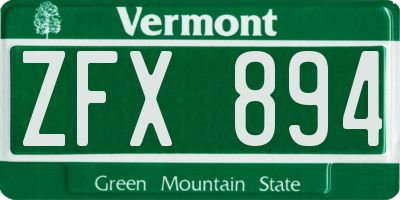 VT license plate ZFX894