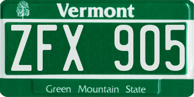VT license plate ZFX905