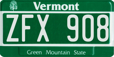 VT license plate ZFX908