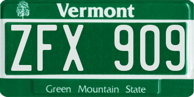 VT license plate ZFX909