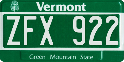 VT license plate ZFX922