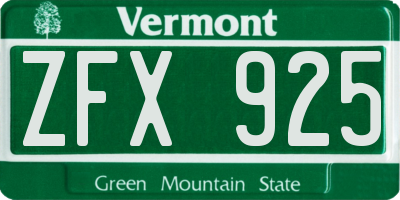 VT license plate ZFX925