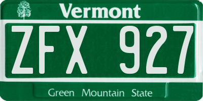 VT license plate ZFX927