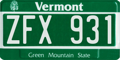 VT license plate ZFX931