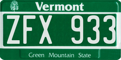 VT license plate ZFX933