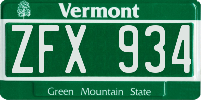 VT license plate ZFX934