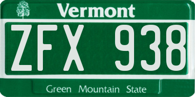 VT license plate ZFX938