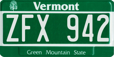 VT license plate ZFX942