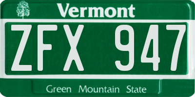 VT license plate ZFX947