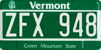 VT license plate ZFX948