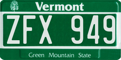 VT license plate ZFX949