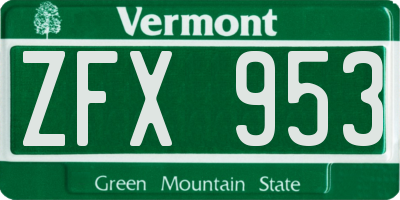 VT license plate ZFX953