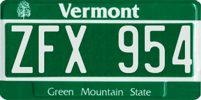 VT license plate ZFX954