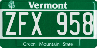 VT license plate ZFX958