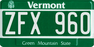 VT license plate ZFX960