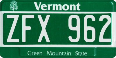 VT license plate ZFX962