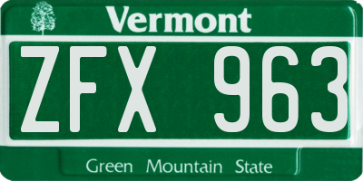 VT license plate ZFX963