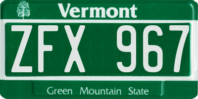 VT license plate ZFX967