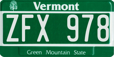 VT license plate ZFX978