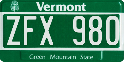 VT license plate ZFX980