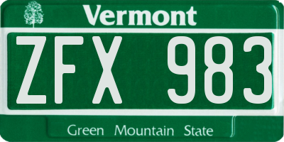 VT license plate ZFX983