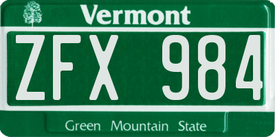 VT license plate ZFX984