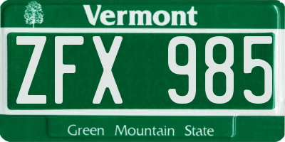 VT license plate ZFX985