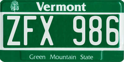 VT license plate ZFX986