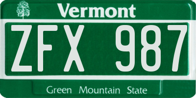 VT license plate ZFX987