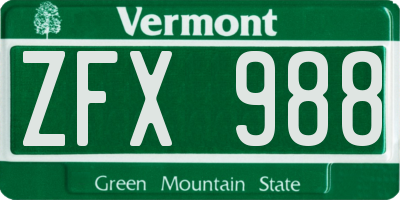 VT license plate ZFX988