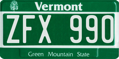 VT license plate ZFX990