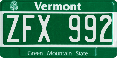 VT license plate ZFX992